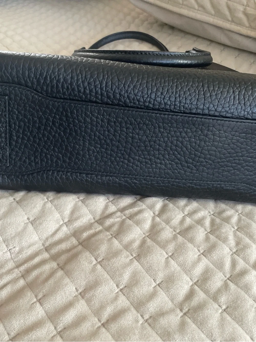 Furla Black Pebbled Leather Satchel with Gold Buckle